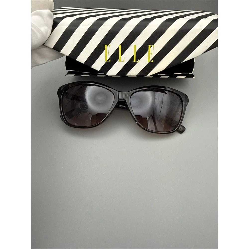 ELLE AUTHENTIC WOMEN'S TORTOISE OVERSIZED SUNGLASSES-POLARIZED BROWN LENS W/CASE
